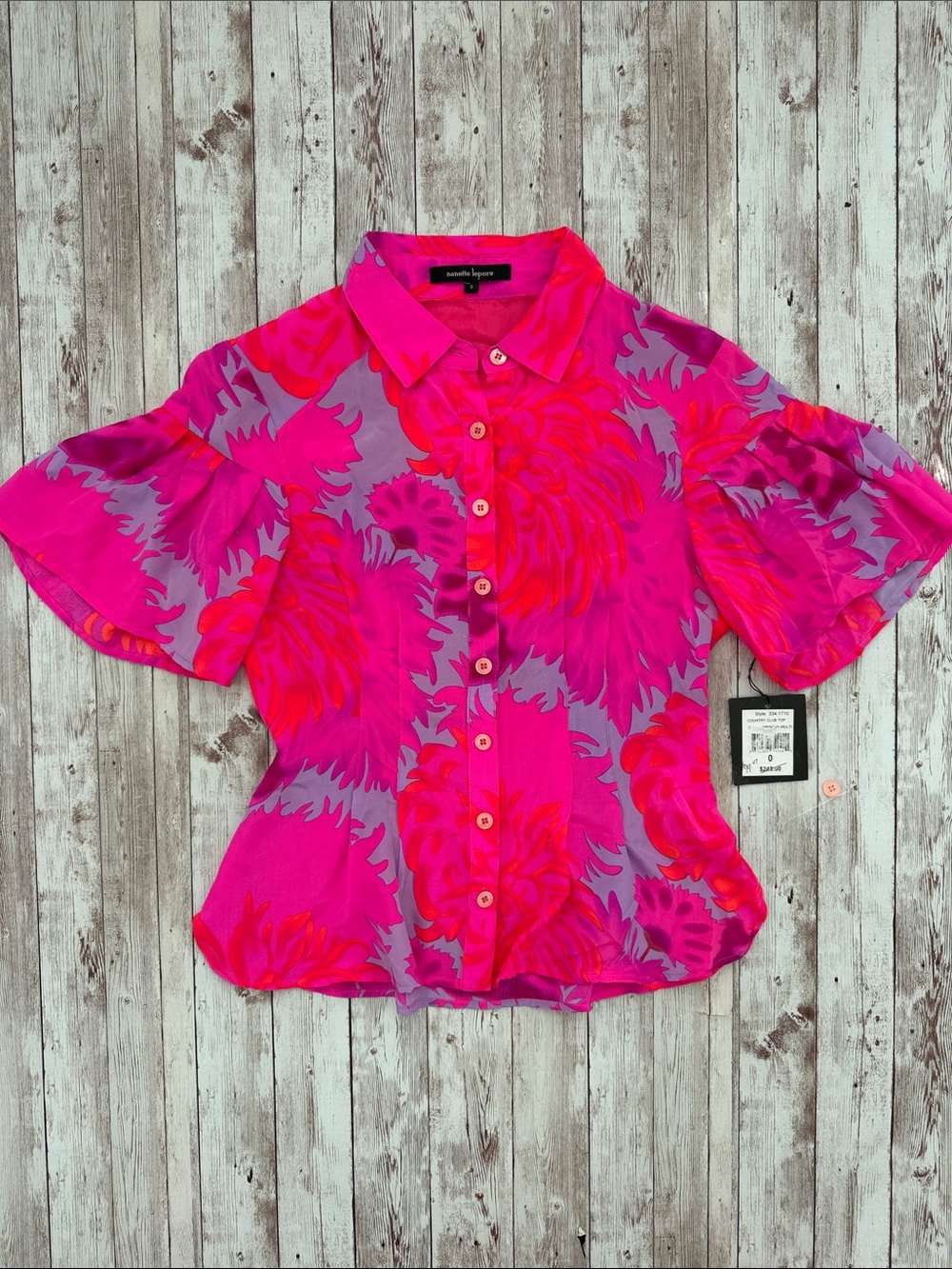 Nanette Lepore 100% Silk Blouse sz 0 Vintage Peplum Button Front Country Club